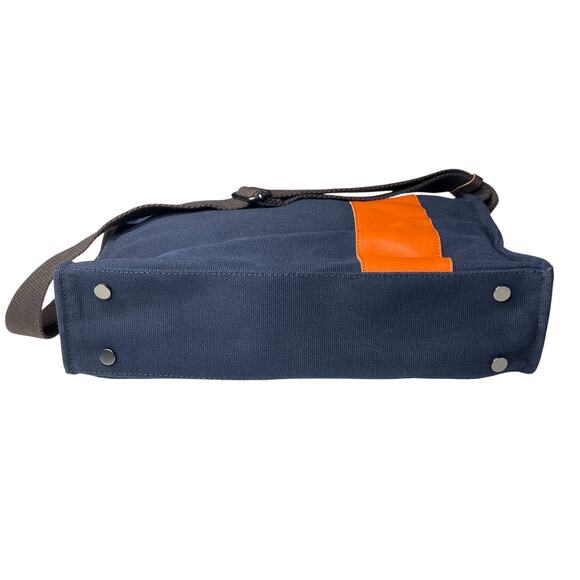 Pottery Barn Bradley Leather Canvas Messenger Laptop Bag Navy Orange - Picture 12 of 16